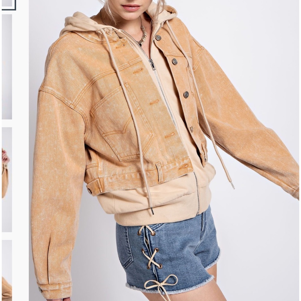Easel Tan Denim Hoodie Jacket - Picture 4 of 6